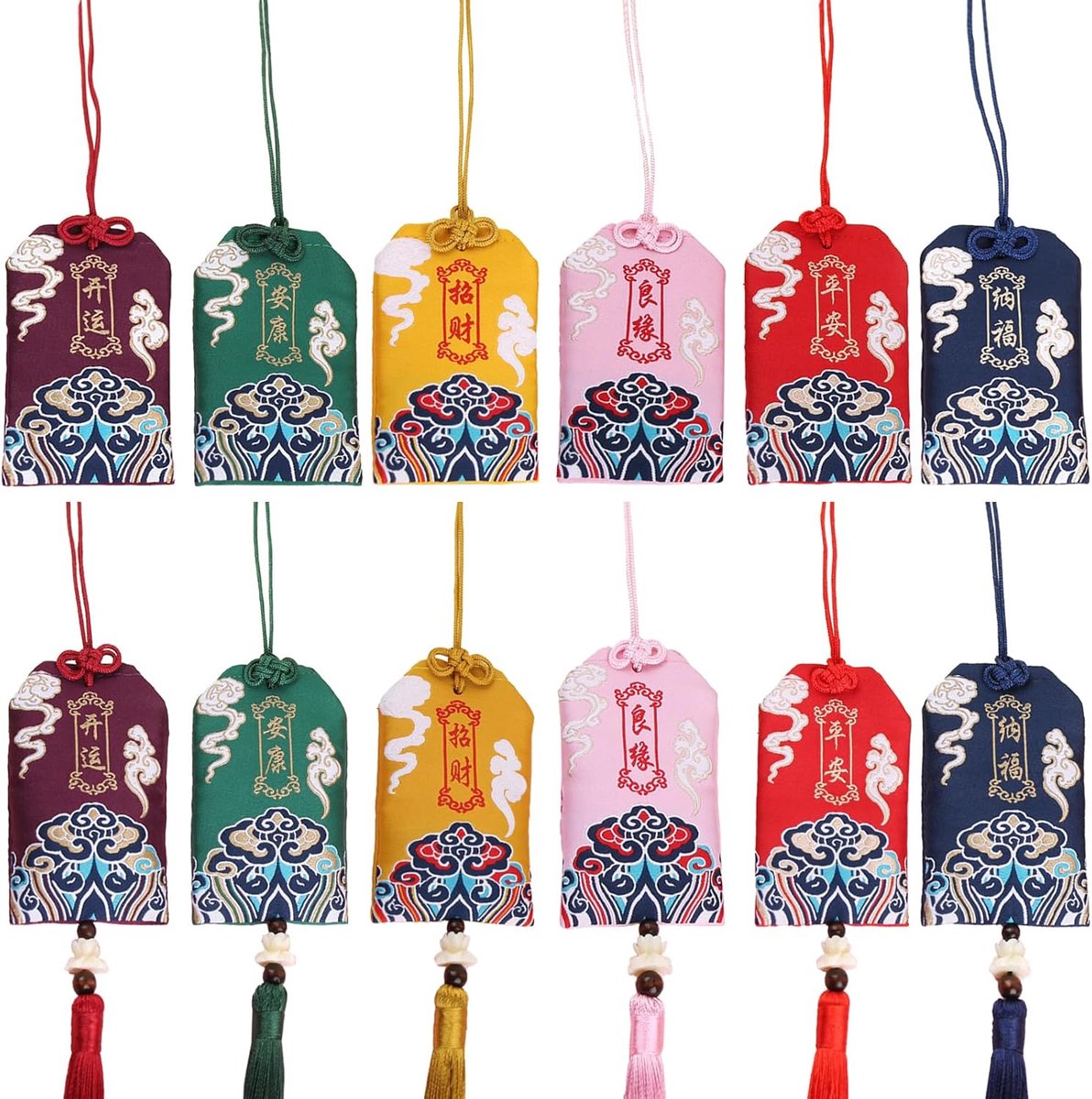 12 Stuks Japanse Geluksbrenger, Japanese Lucky Charm, Lucky Blessing Bag, Zegenzak, voor Potplanten, Autospiegels, Deuren