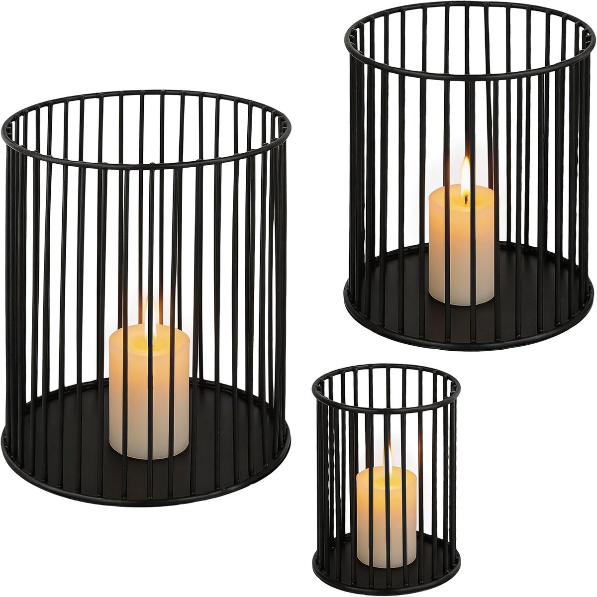 Kandelaars, set van 3, metaal, zwart, 8 x 10 cm, 12 x 13 cm, 15 x 17 cm, kandelaar, theelichthouder, staafkaarsenhouder voor decoratie, woonkamer, slaapkamer