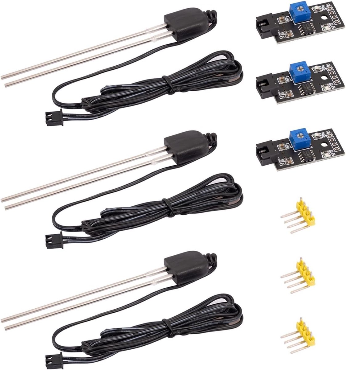 3 x Bodemvochtsensor, Vochtdetector en Plantenvochtmeter met corrosiebestendige sonde voor automatisch bewateringssysteem compatibel met Arduino en Raspberry Pi
