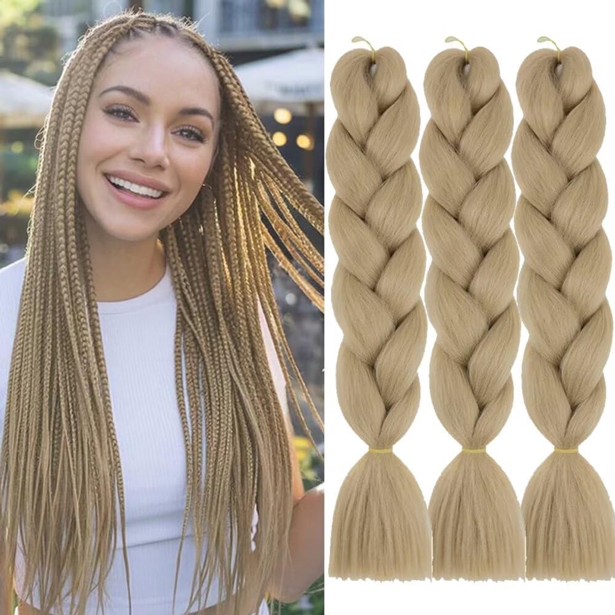 #24 Lichtbruine tint, synthetisch haar om te vlechten, 61 cm, 3 stuks, eenvoudige jumbo-vlechten, vooraf uitgerekte extensies, haar voor vlechten, vlechten extensions
