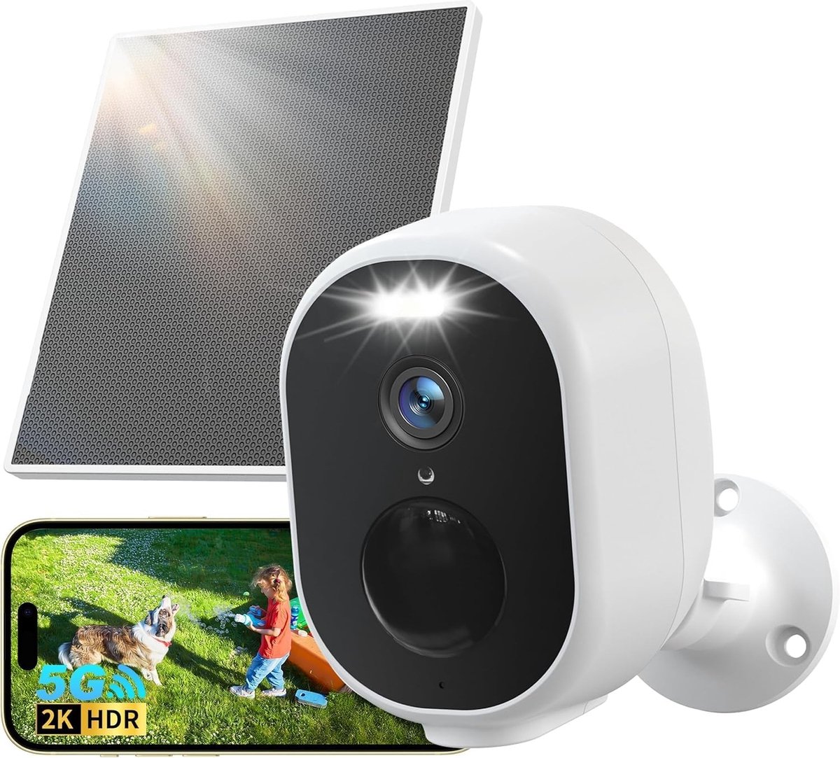 Beveiligingscamera Outdoor Draadloze 2K CCTV-camerasystemen op zonne-energie, 5GHz en 2,4 GHz WiFi-camera's, huisbeveiliging, kleurnachtzicht, slimme detectie, 2-weg audio, geen abonnement, IP65