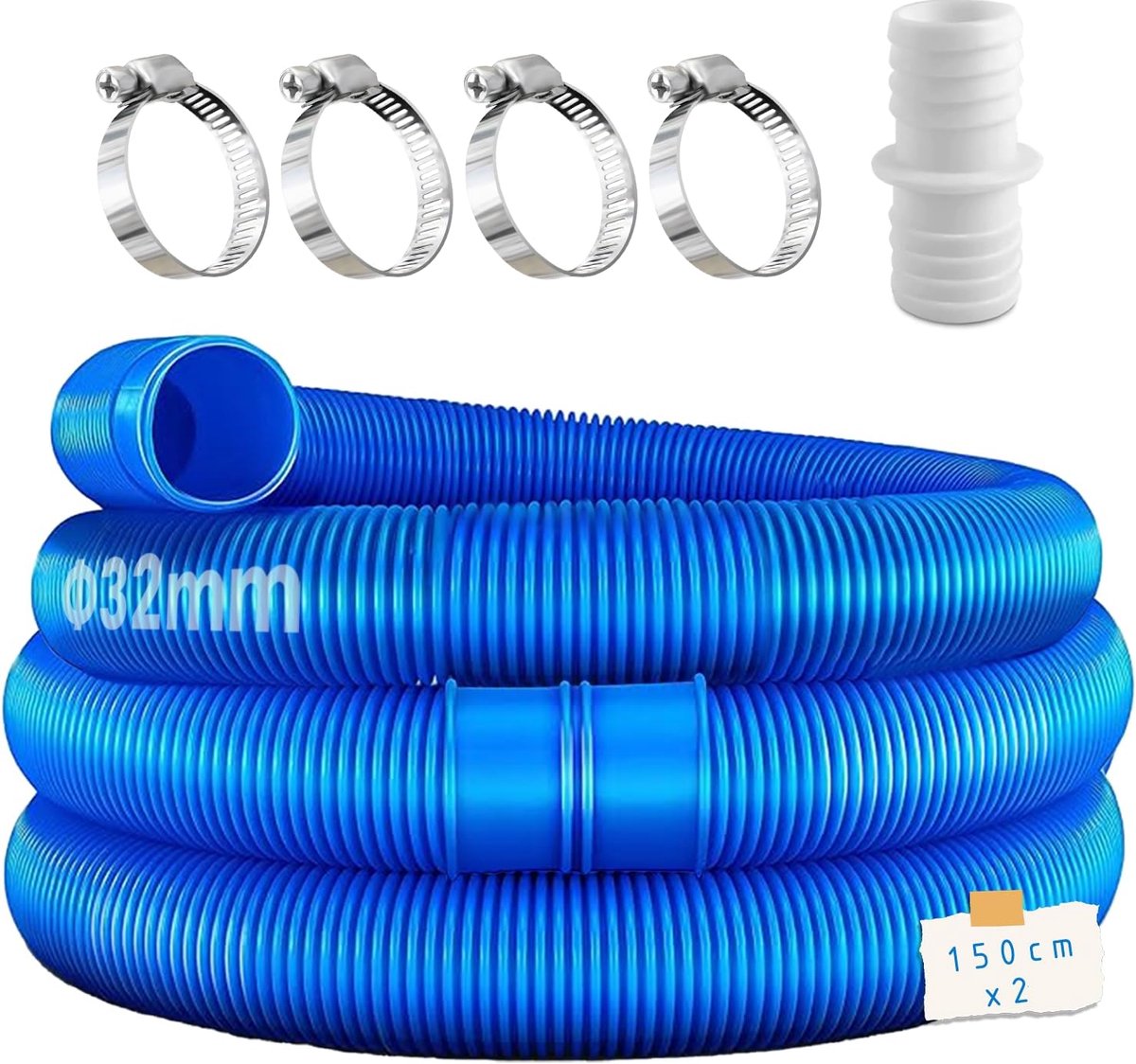 zwembadslang 32 mm voor zwembadpompen Zwart met 4 stuks veiligheidsklemmen en 1 stuk slangknopper, perfect geschikt voor filterpompen, zwembadreinigers, zwembadverwarmingen en zandfilterinstallaties