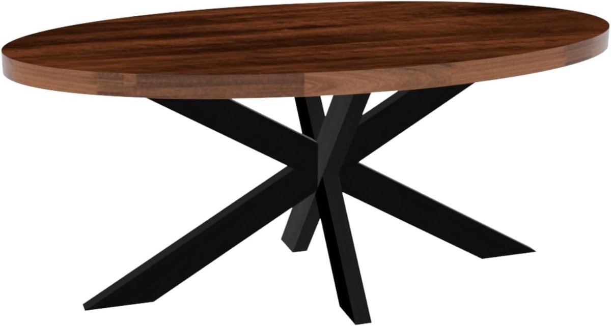 Eettafel ovaal mangohout 180cm James bruin ovale industriële tafel duurzaam mango eetkamertafel