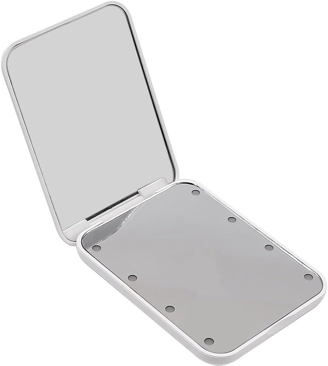 LED Zakspiegel Kleine Cosmetische Spiegel met Licht Compact Opvouwbaar Dubbelzijdig Rechthoek, Wit