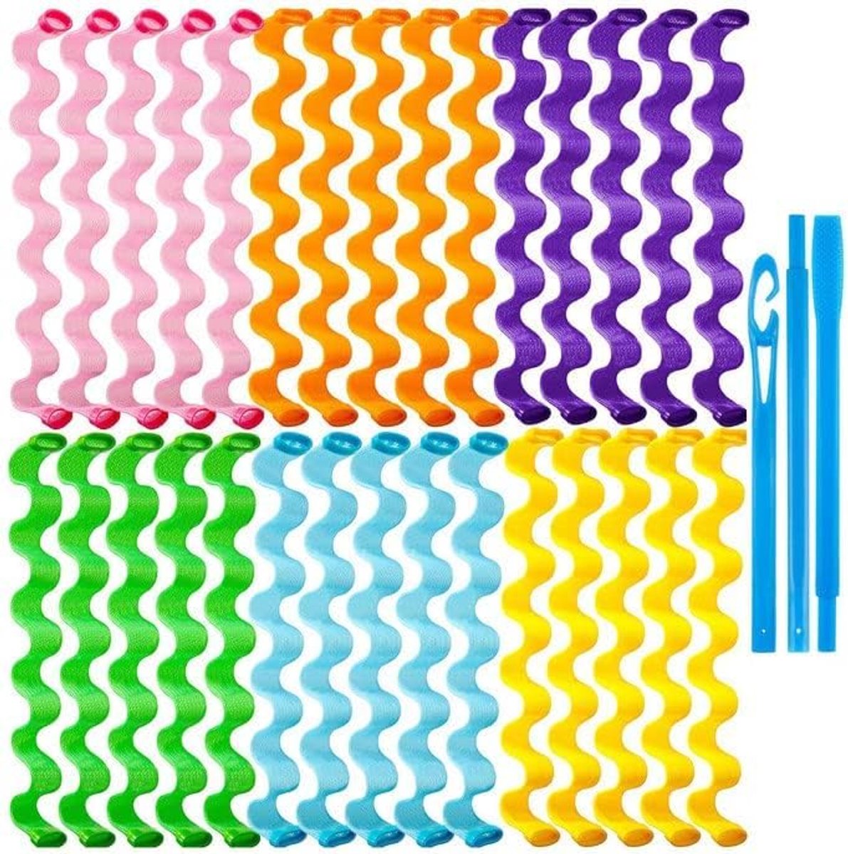 Krulspelden voor lang haar, krulspelden spiraal krullen styling kit geen hitte haar krulspelden golf stijlen met 2 stuks styling haken voor alle haarlengtes