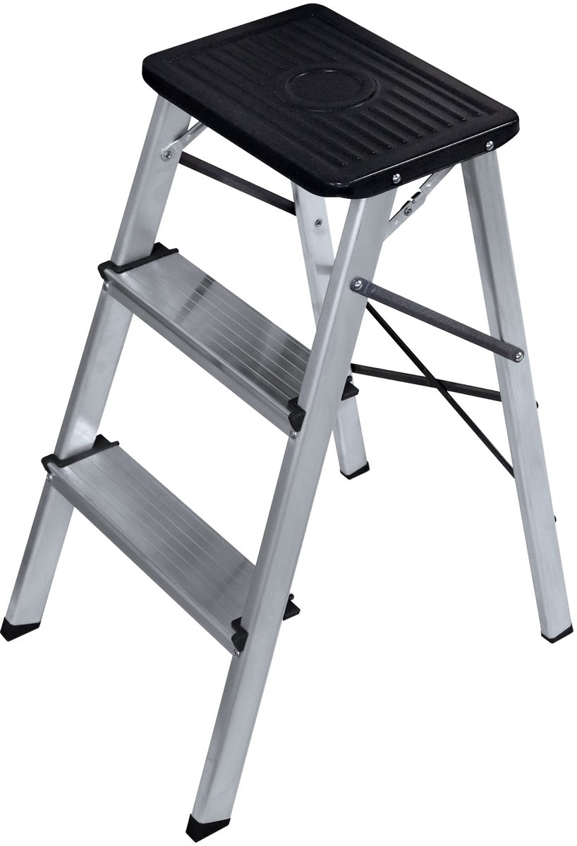 SnelShoppen - Opvouwbare ladder met 3 treden - Antislip krukje van aluminium met maximaal draagvermogen van 150 kg - Ideaal voor keuken, tuin en klusj