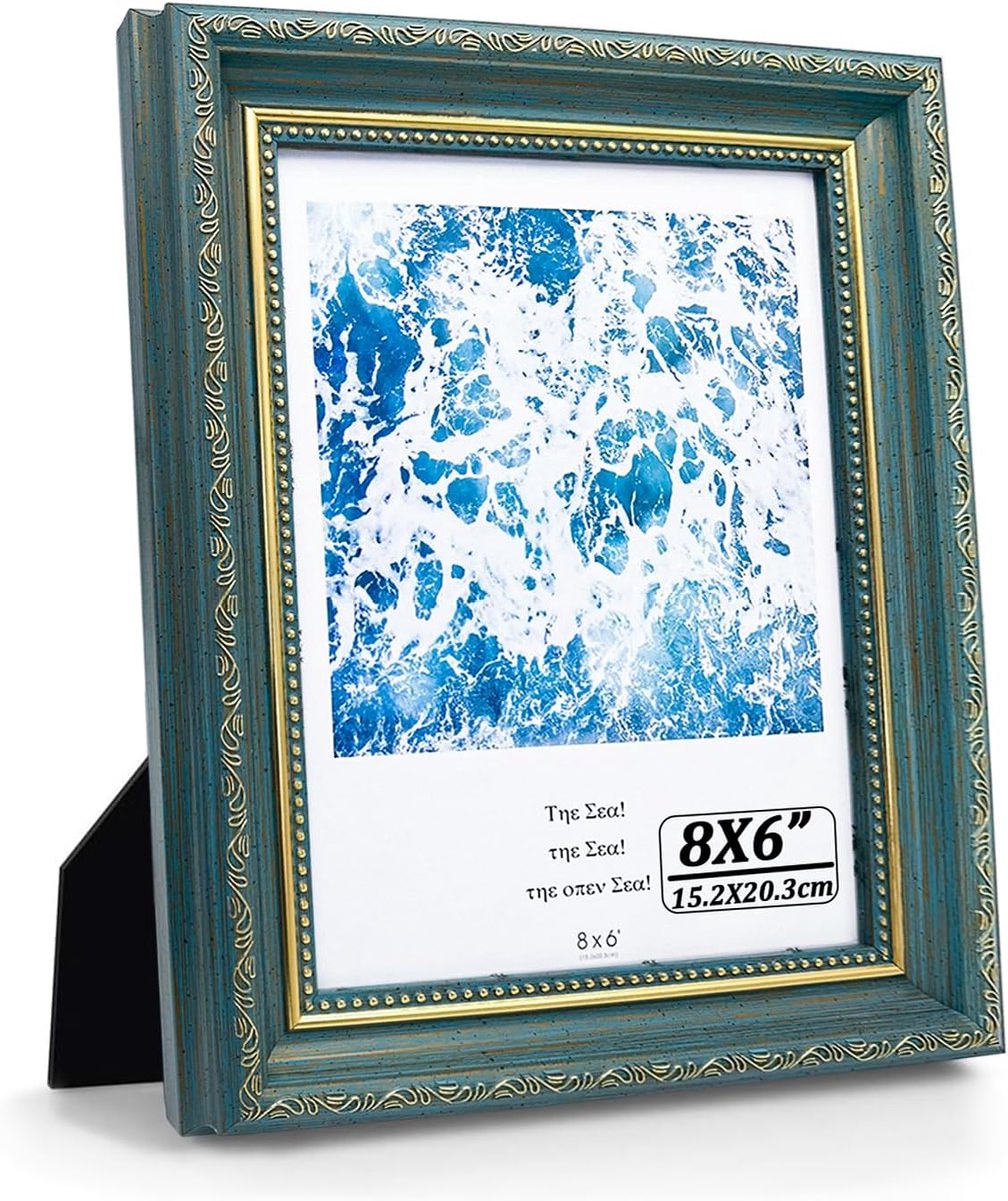 8 x 10 cm Fotolijst, geschikt voor 8 x 6 foto's, premium harsmateriaal en onbreekbaar plexiglas, elegante prachtige decoratie, fotolijst met houder voor tafel of muur gemonteerd (blauw)