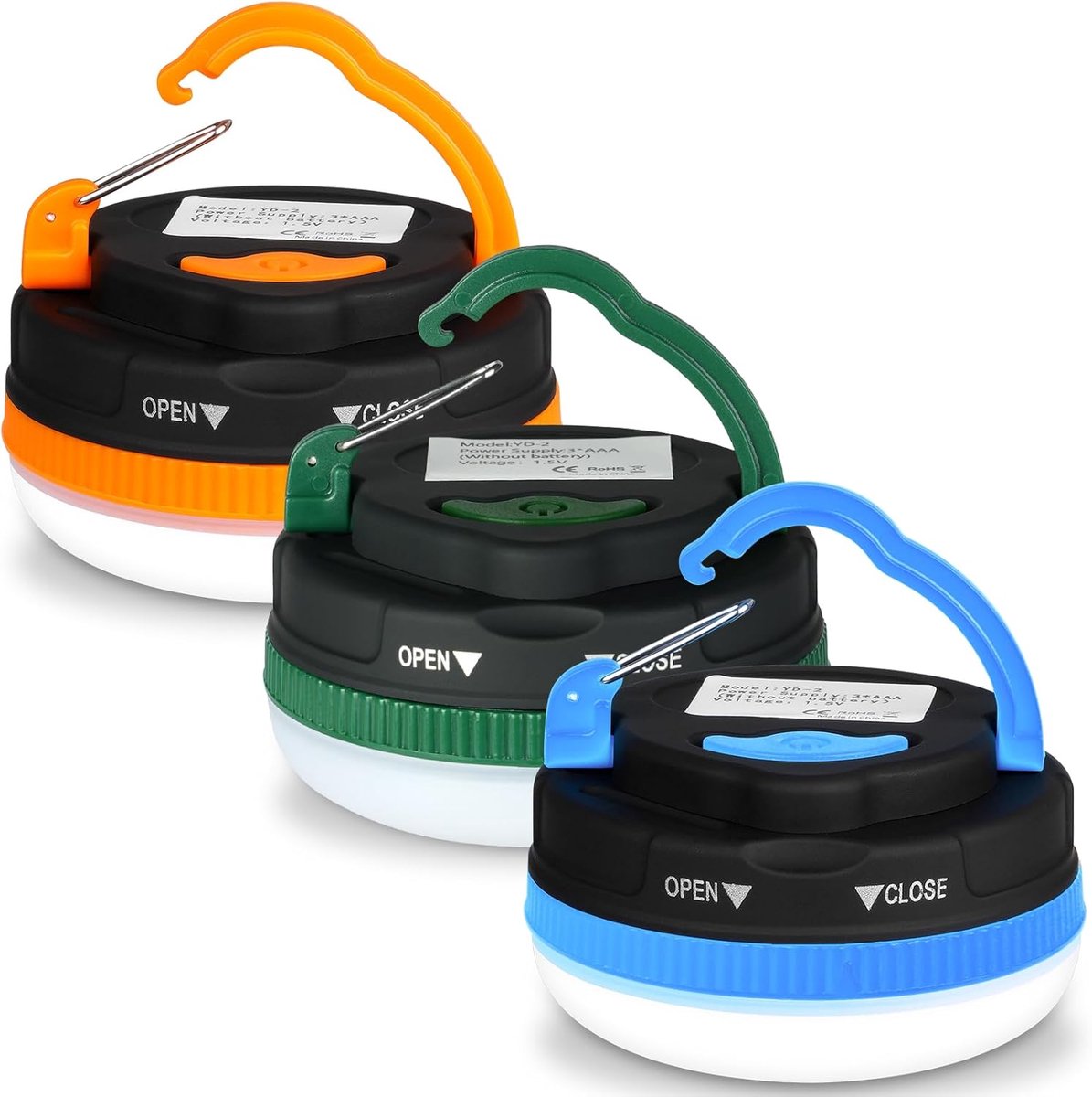 SnelShoppen - 3 x Camping Lichten, LED Tentverlichting, Draagbare Buitenverlichting, SOS Licht, 5 Verlichtingsmodi met Haak, IP43 Waterproof voor Kamp