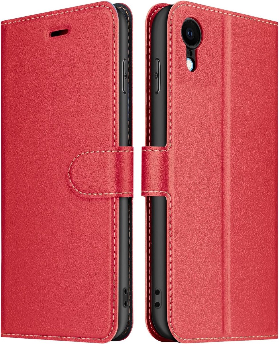 Hoes voor iPhone XR, leer klapbaar beschermhoesje tasje telefoonhoesje met [Magnetisch, kaartenvak, standfunctie] voor Apple iPhone XR (Rood)