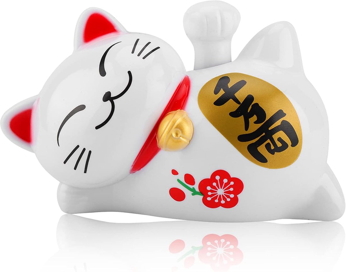 gastvrije Maneki Neko zwaaiende kat 4,13 × 2,36 × 2,76 inch geluksbrenger liegen zwaaien Beckoning Fortuin Fengshui Decor voor thuis auto