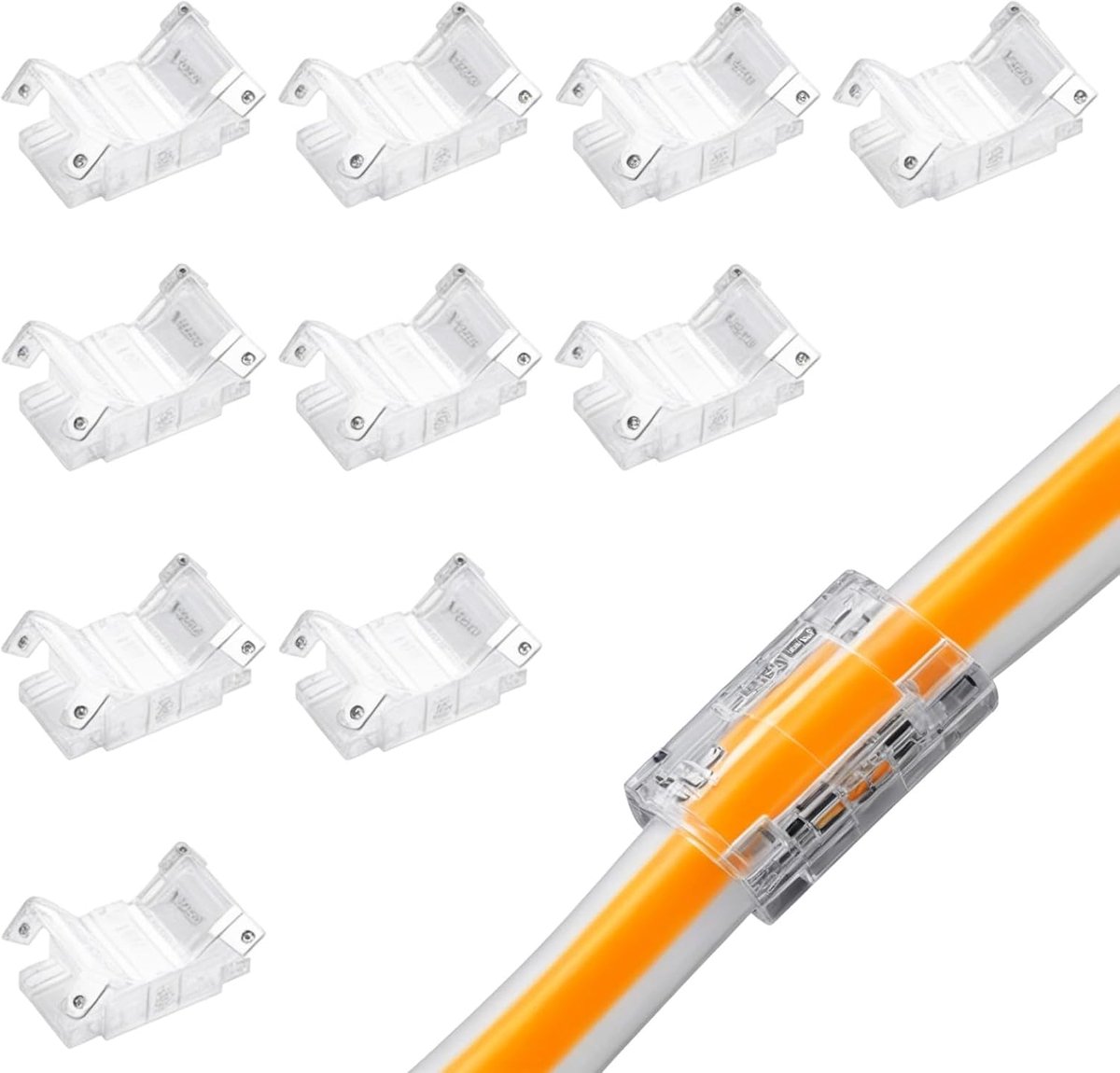8 mm 2 Pin LED Connectors, Pack of 10, Strip to Strip Connector, Transparent, Solder-free, Unwired, Seamless Light - ShopVlot