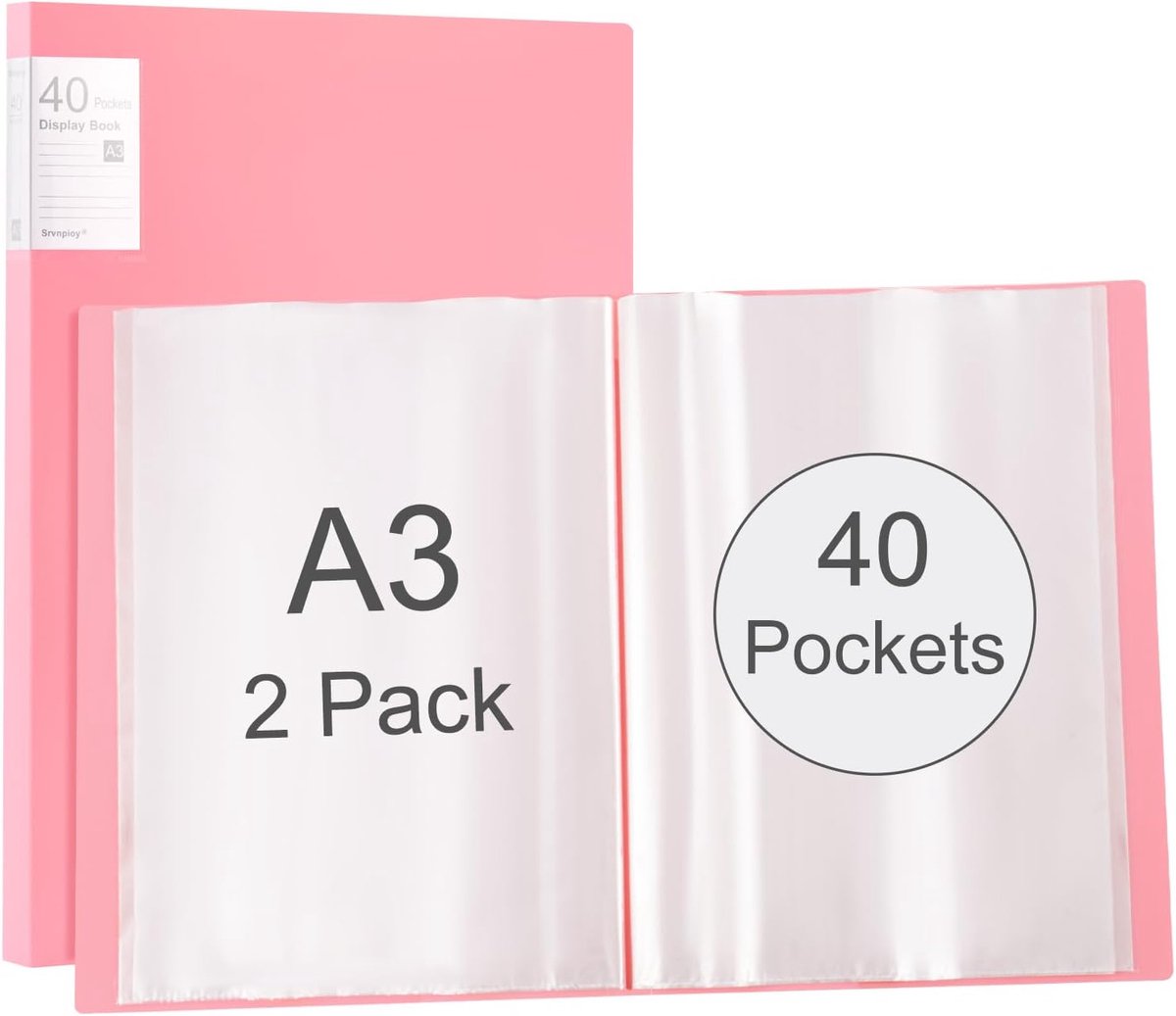 2 Pieces A3 Presentation Book with 40 Clear Covers for 80 Sheets for Artworks, Certificates, Portfolio,Pink - ShopVlot
