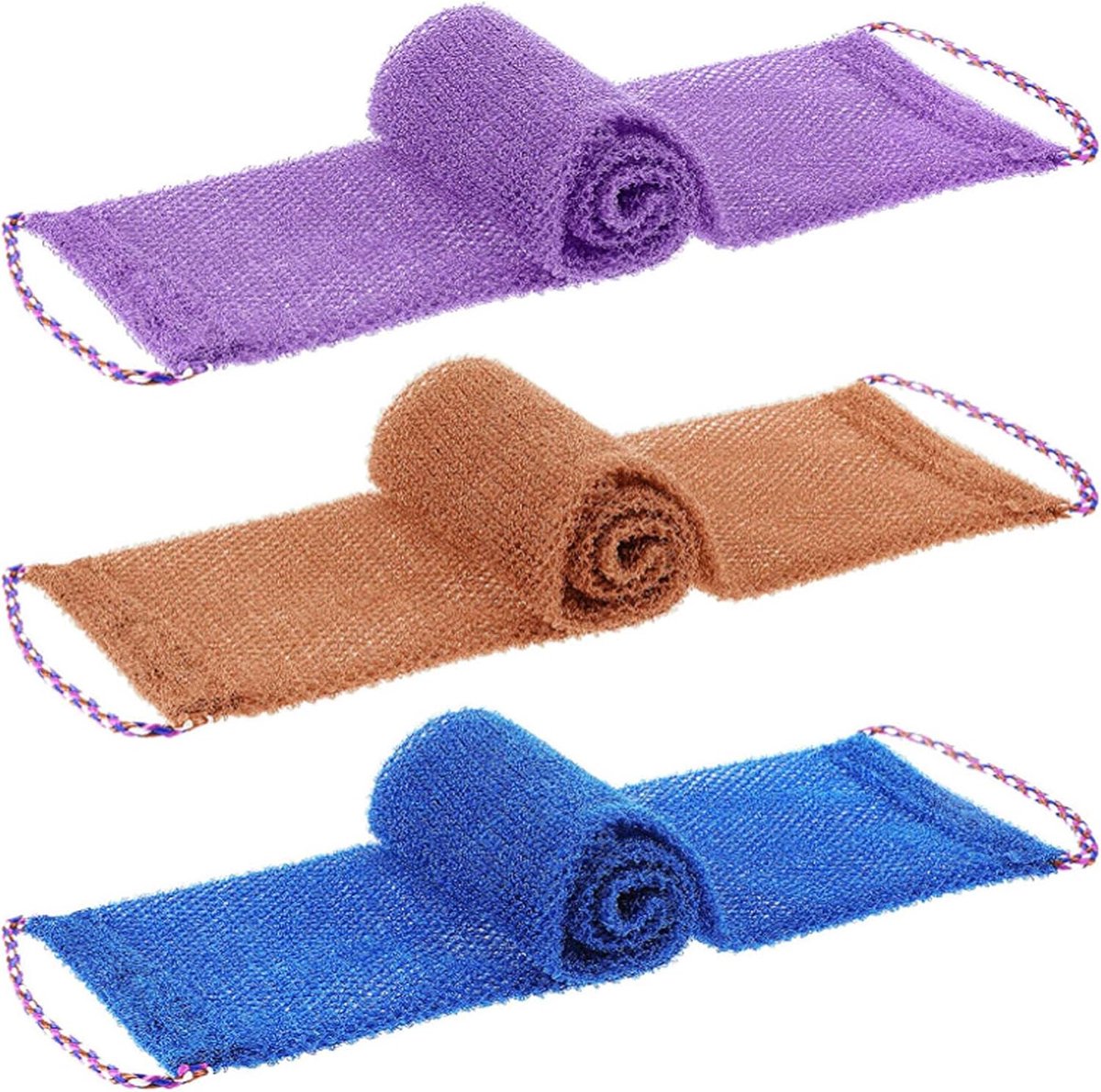 SnelShoppen - 3 Stuks Afrikaanse Exfoliërende Net Sponsen, Lange Douche Sponsen, Nylon Scrub Badhanddoek voor Mannen en Vrouwen, Perfect voor Lichaams