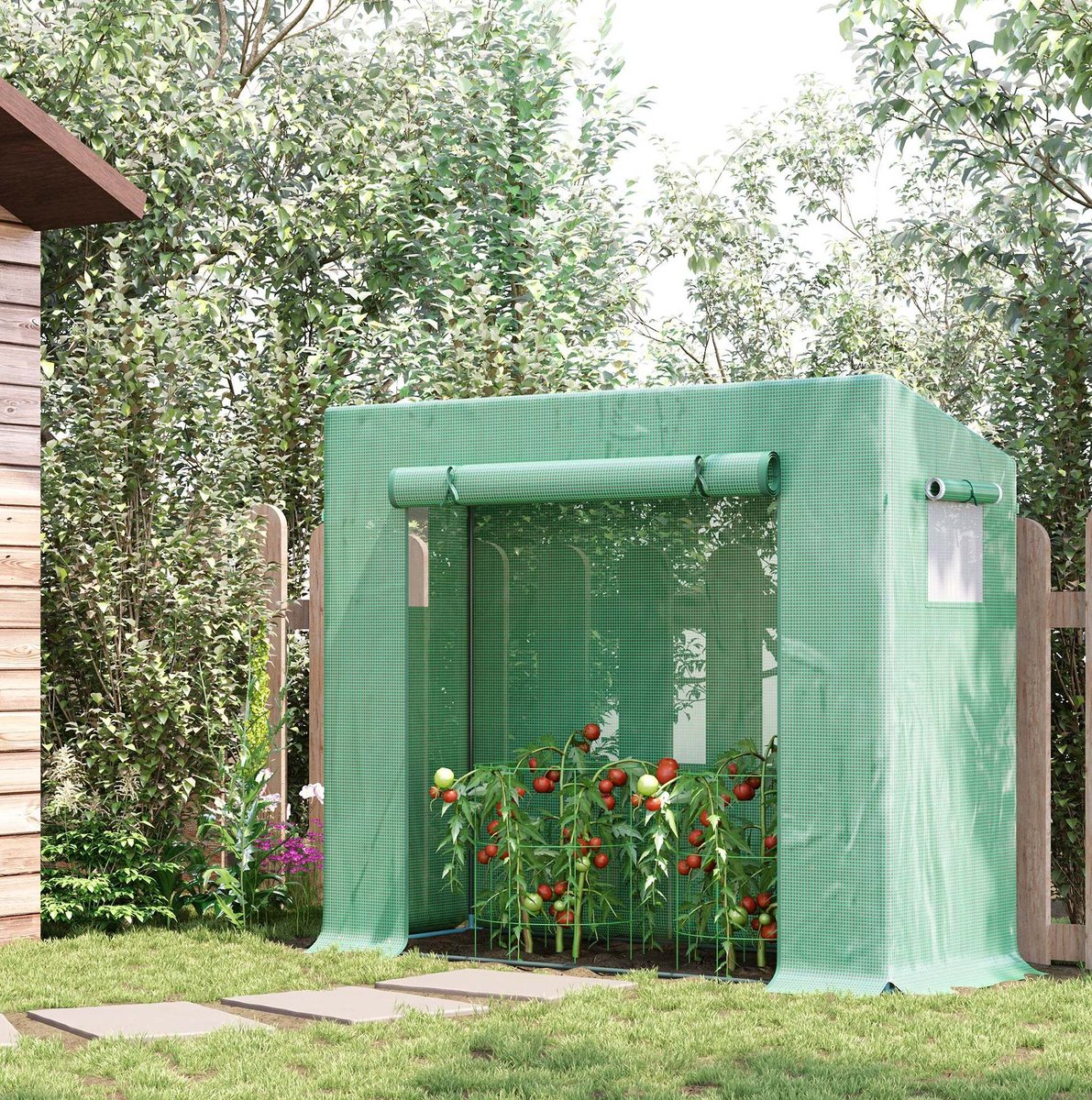 COVREO Foliekas 200x76x168 cm groen, stalen frame met roldeur