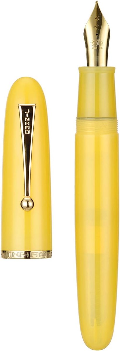 SnelShoppen - Luxe Vulpen met Gouden Clip, Grote #8 Heartbeat Medium Nib, Geel Jade Acryl Lichaam voor Elegant Schrijven, Perfect voor Kantoor en Cade