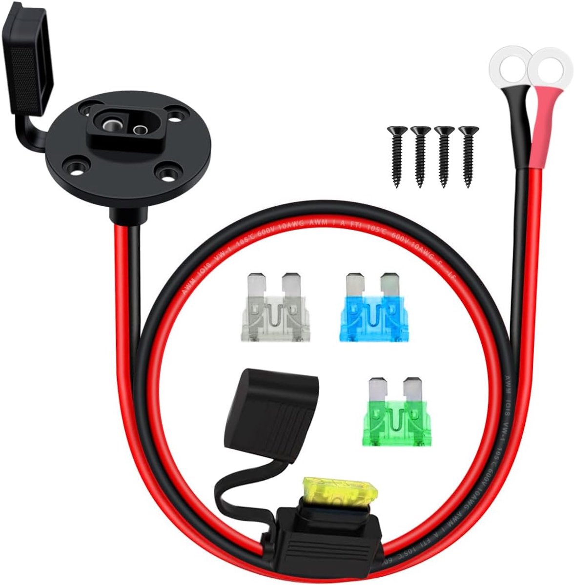 SAE Power Socket Side Wall 12V with Cable 10 AWG SAE Socket Waterproof Easy to Install for Car, Boat, Motorcycle (0.5m) - ShopVlot