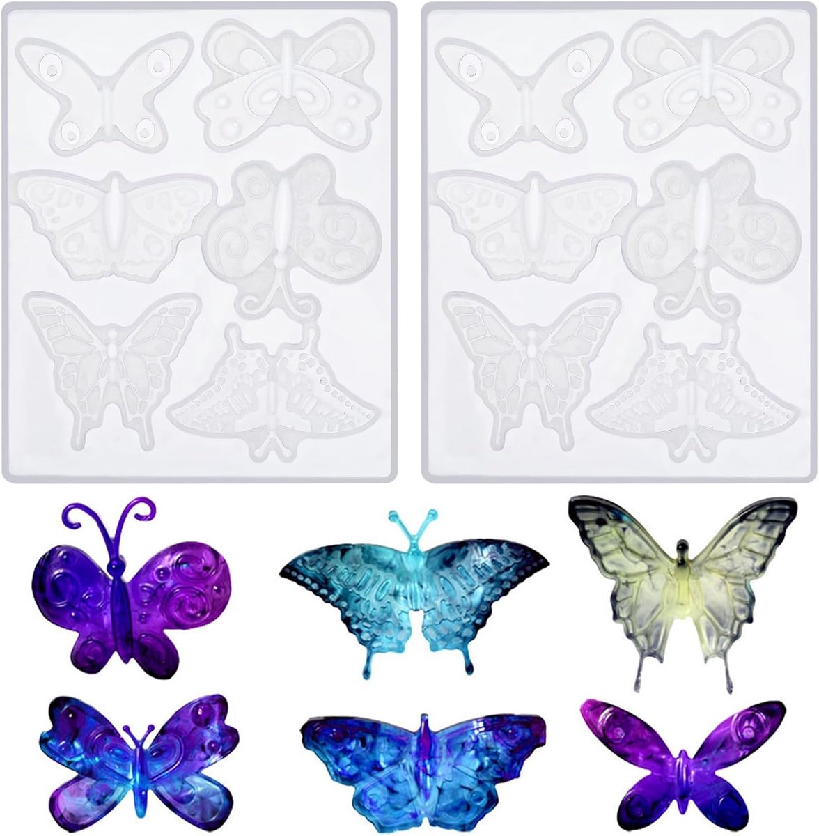 SnelShoppen - 2-Pack Siliconen Mal Vlinder 3D Epoxy Resin Mal 6 Stijlen Sieraden Hanger Broche Oorbel Ketting Cadeaus