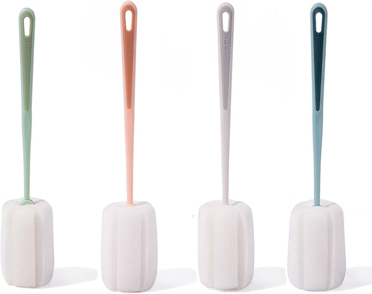 Sponge Cup Brush, Long Handle Bottle Brush, Sponge Cleaning Cup, Sponge Brushes for Cleaning Wine Glasses, Bowls and - ShopVlot