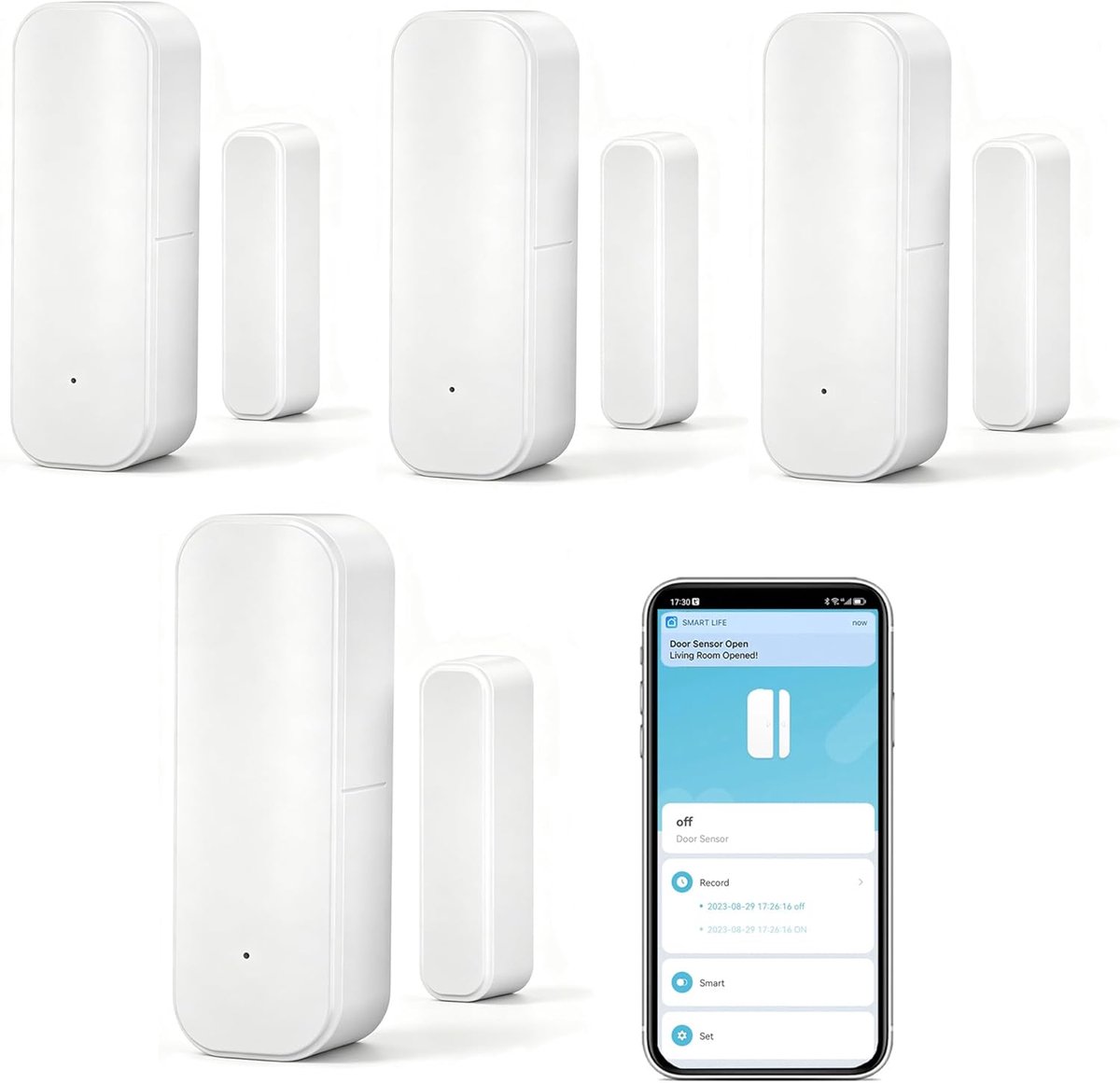 SnelShoppen - WiFi Deur Sensor Raam Detector - Slimme Deur Contact Sensor - Draadloze Magnetische Deur Detector met Gratis Meldingen - Compatibel met