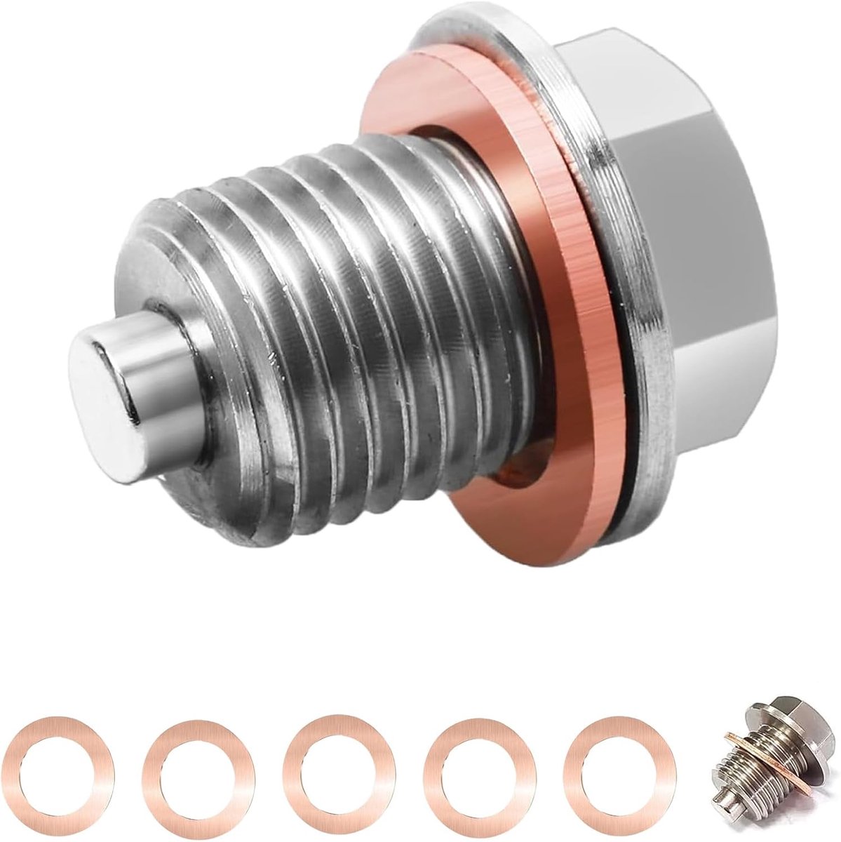 1 Piece Oil Drain Plug, Magnetic Oil Drain Plug, M14 x 1.5, Pan Made of Return Drain Plug Adapter with Seals, Silver - ShopVlot