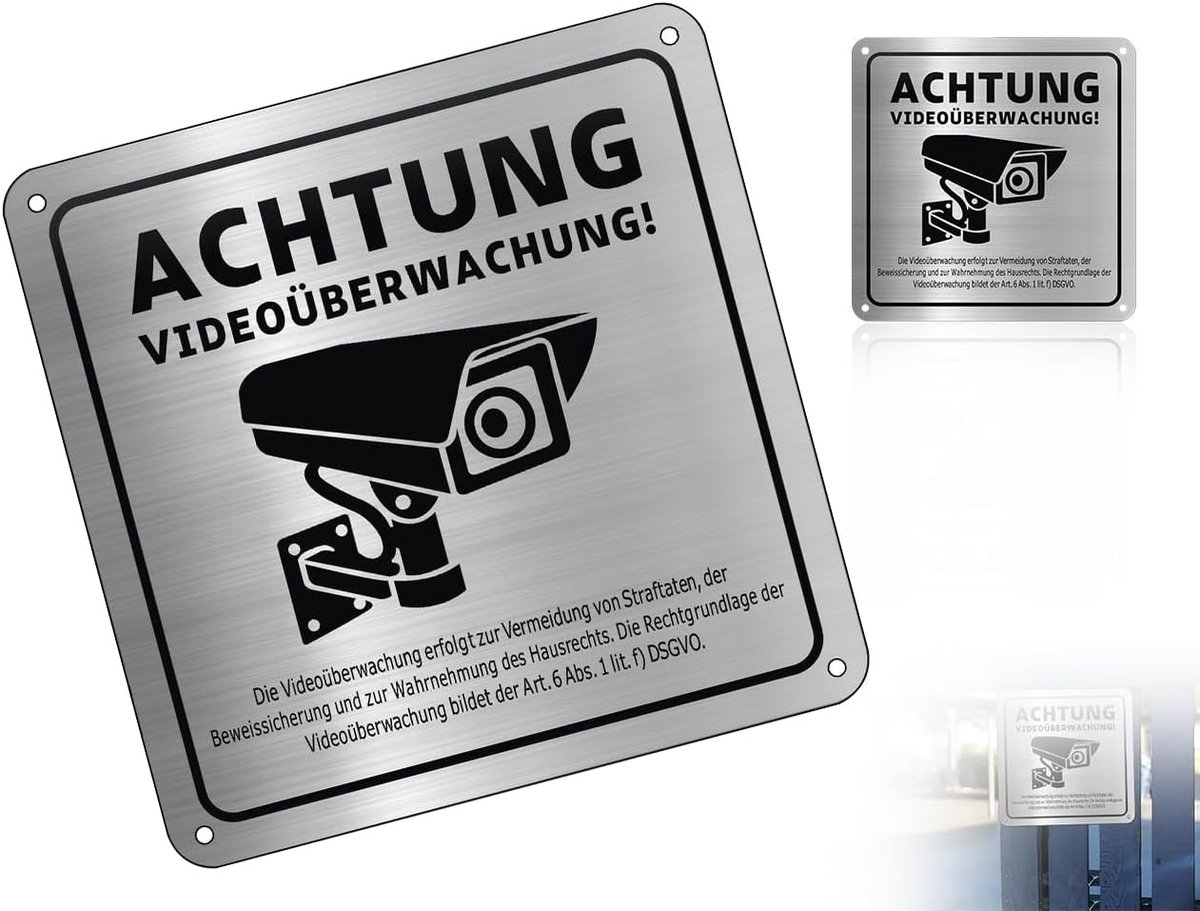 SnelShoppen - Video Bewakingsbord 15x15 cm - Zelfklevend Aluminium Camera Waarschuwingsstickers met GDPR Waarschuwing en 4 Gaten - Ideaal voor Beveili