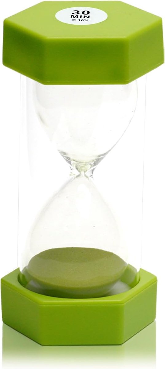 SnelShoppen - Hourglass Zandloper Keuken Timer 30 Min, Groen, Schokbestendig, Voor School, Thuis, Feest, Spelletjes, Cadeau, Kinderen, Binnenactivitei