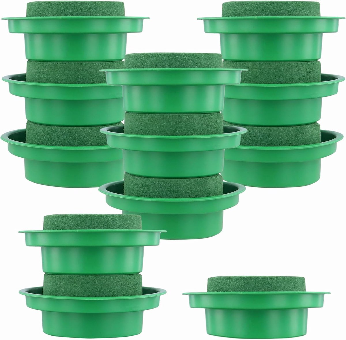 SnelShoppen - 12 Stuks 8 x 4 cm Bloem Foam Set Rond met Kom Groen Vochtige Geprikkelde Foam voor Bloemstukken en Arrangements