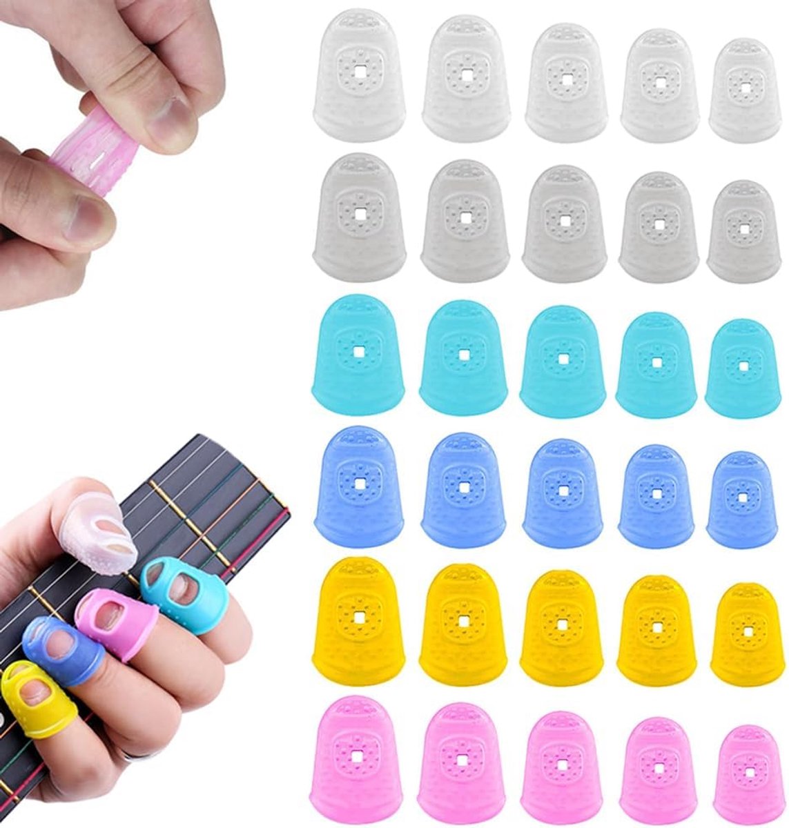 30 Pcs Guitar Finger Guards - Silicone Fingercaps, Non-Slip, Reusable, Cut Out Breathable - ShopVlot