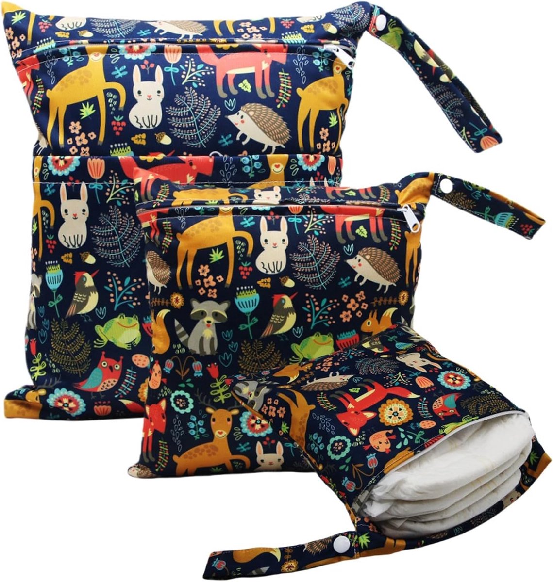 SnelShoppen - Set van 3 Waterdichte Wet Bags voor Kinderen, Herbruikbare Luiertassen voor Reizen, Zwemmen, Kamperen, Fitness, Strand (Schaap, Giraffe)