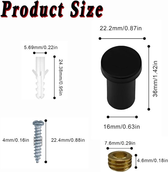 Stainless Steel Bathrobe Hooks 6 Pieces Round Wall Hooks Matte Black Hooks for Bathroom Wall Hooks Clothes Hooks with - ShopVlot — afbeelding 5