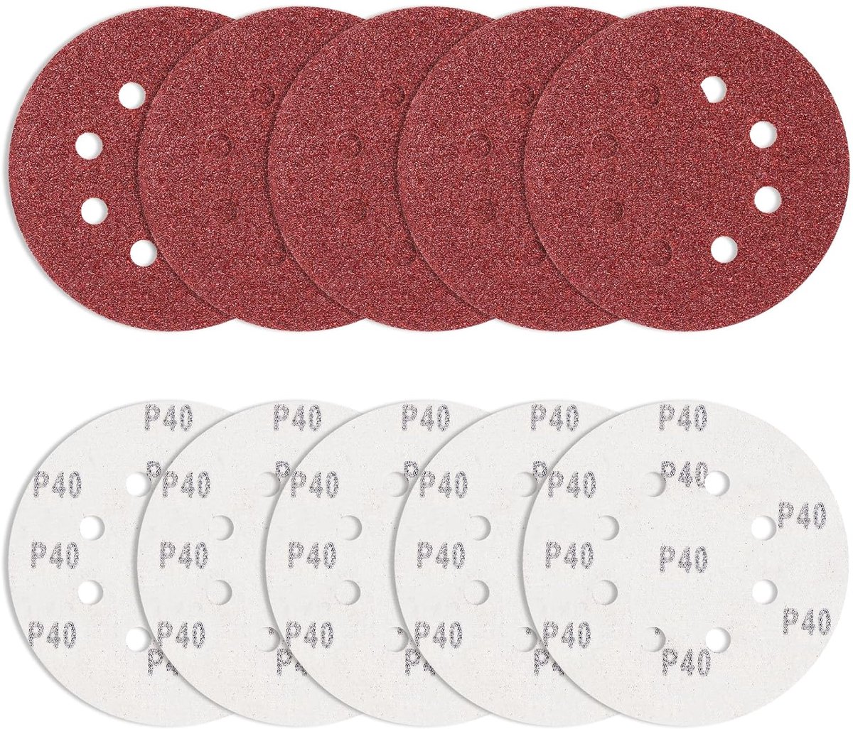 SnelShoppen - 10 Stuks Schuurpapier 125mm 40 Korrel, Ronde Schuurdiscs voor Excentrische Schuurmachines met 8 Gaten voor Stofafzuiging en Schuren van