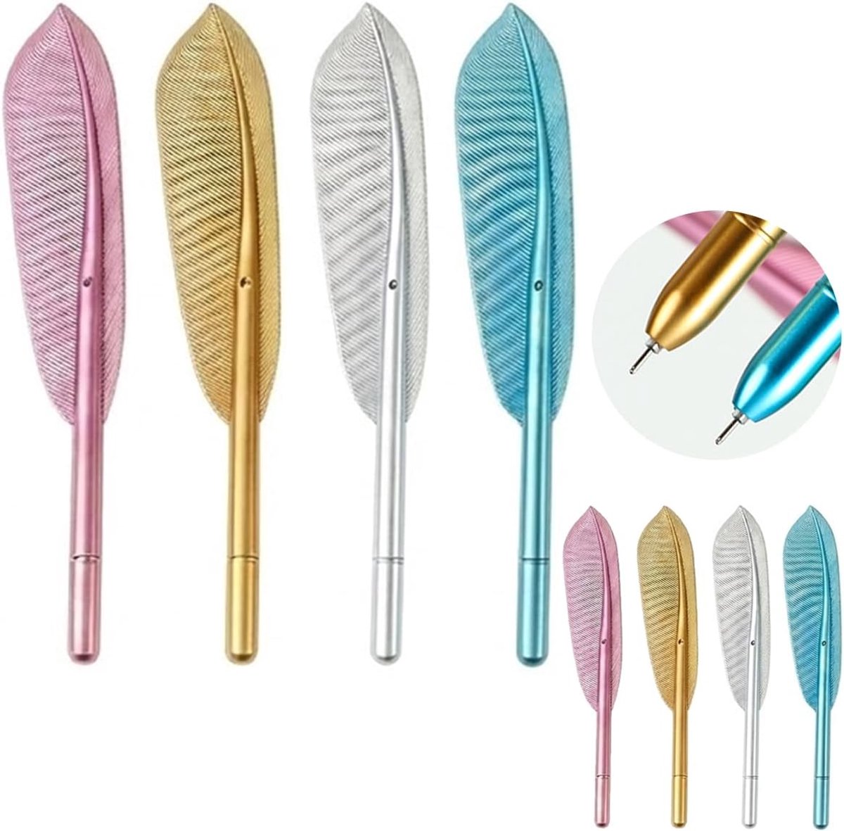 SnelShoppen - 0.5mm Schattige Veer Balpen Gelpennen Veren Vorm, 8 Stuks Balpennen voor Kinderen Kantoorbenodigdheden (4 Kleuren)