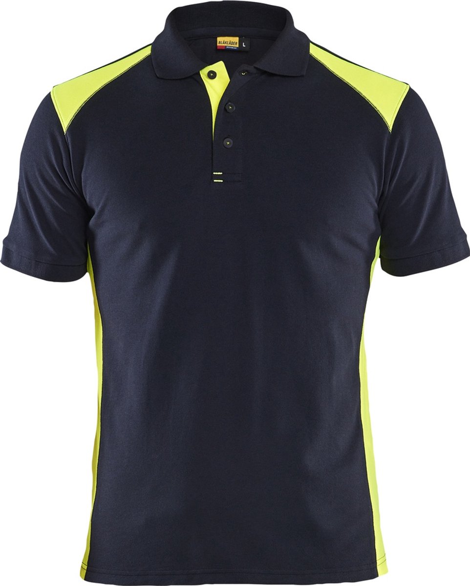 Blaklader Poloshirt piqué 3324-1050 - Donker marineblauw/High Vis Geel - 4XL
