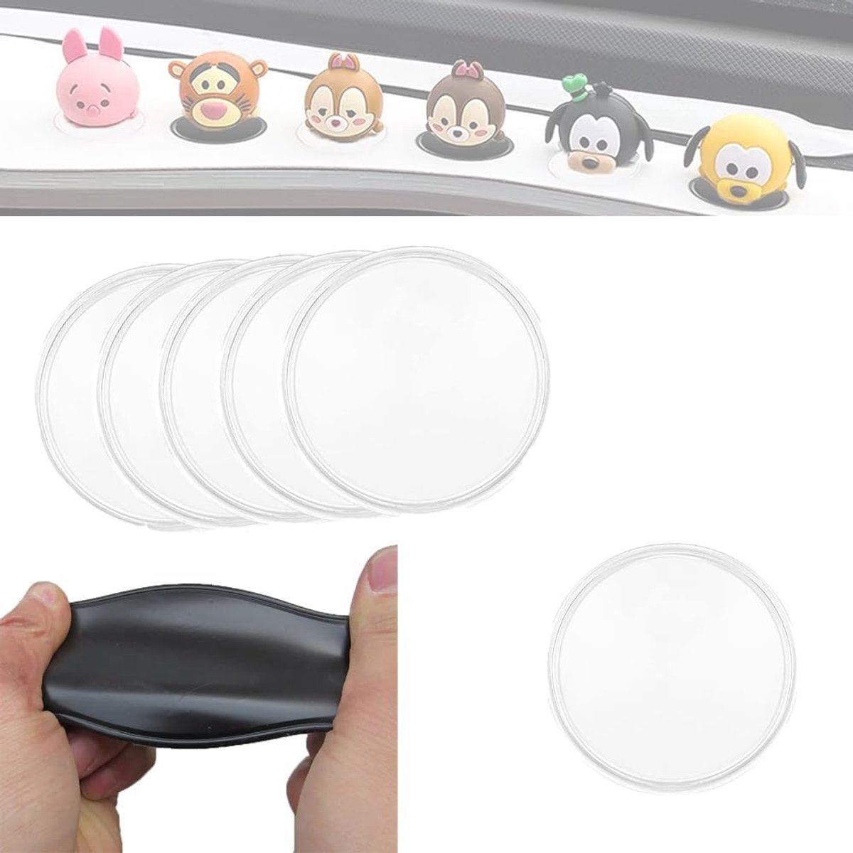 SnelShoppen - Zalati Holder Pads 6 Stuks Telefoon Steun Matten Nano Anti-Slip Decor Figuren Zuigstand voor Voorruit Dashboard - Transparant