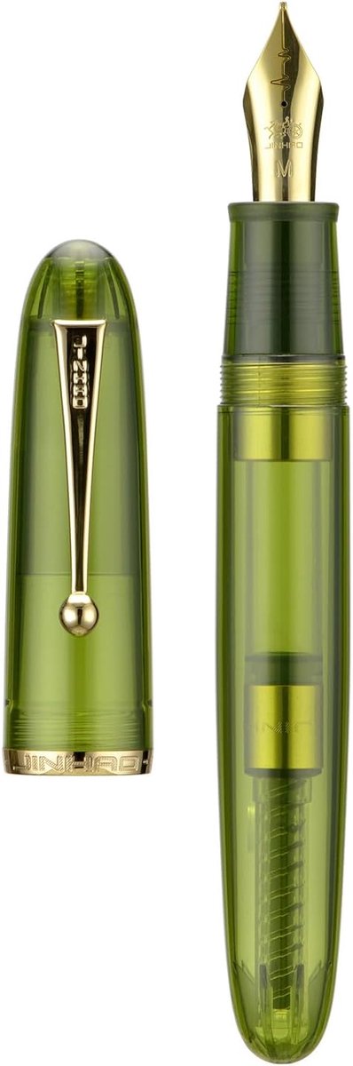 SnelShoppen - Luxe Vulpennenset met Gouden Clip, Groen Transparant Acryl, Grote #8 Hartslag Pen, Lichtgewicht en Comfortabel Schrijven, Perfect voor K