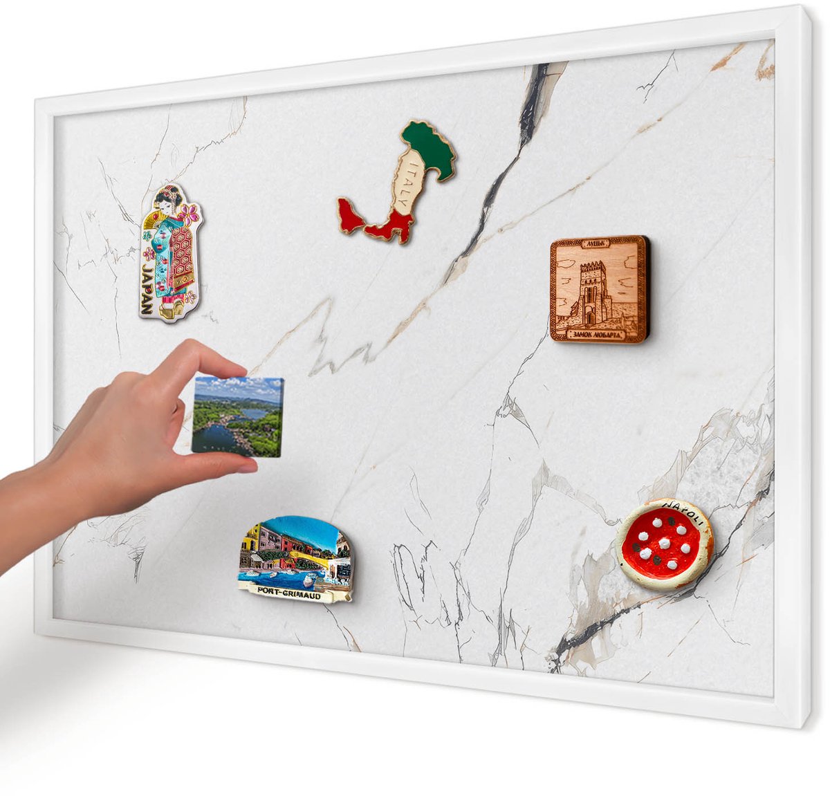 Artprintcave Wit Magneetbord mit Witte Lijst - 60x40 cm - Moderne Elegantie Memobord Keuken - Modern Magnetische Organizer - Texturen