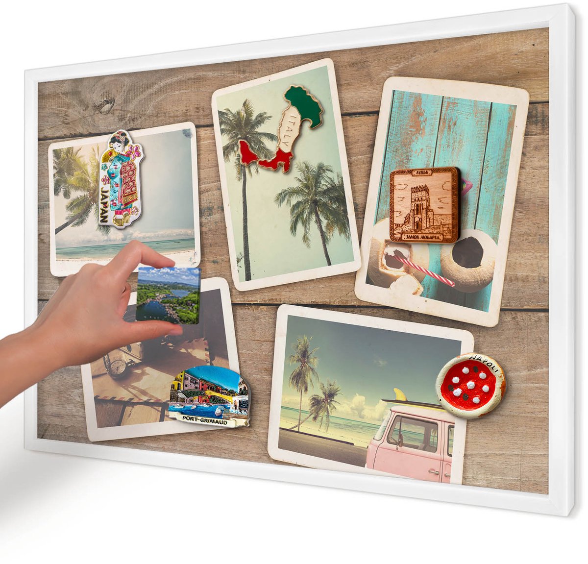 Artprintcave Beige Magneetbord mit Witte Lijst - 60x40 cm - Vakantienostalgie Wandbord Magnetisch - Vintage Magneetbord Voor Keuken - Natuur