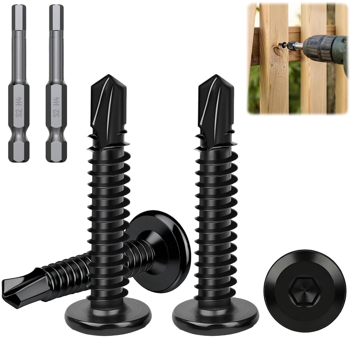 Zelftappende schroeven 60 stuks - M5.5x35mm - roestvrij staal zwart - inclusief 2 bits voor eenvoudig gebruik - ShopVlot