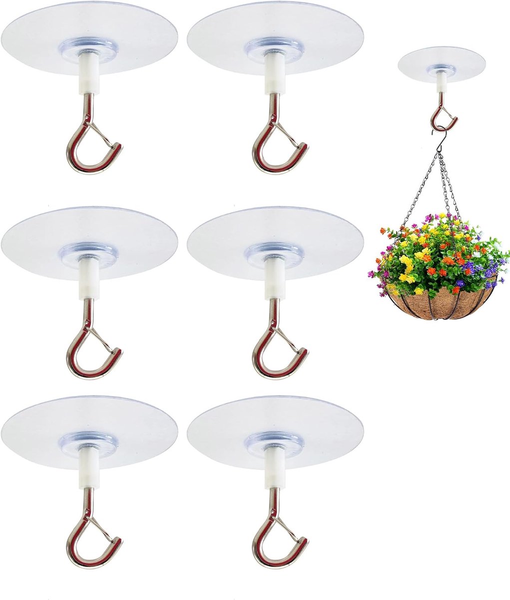 SnelShoppen - Set van 6 zelfklevende plafondhaken, robuuste multifunctionele haken voor het ophangen van planten en bloempotten, sterk en weerbestendi