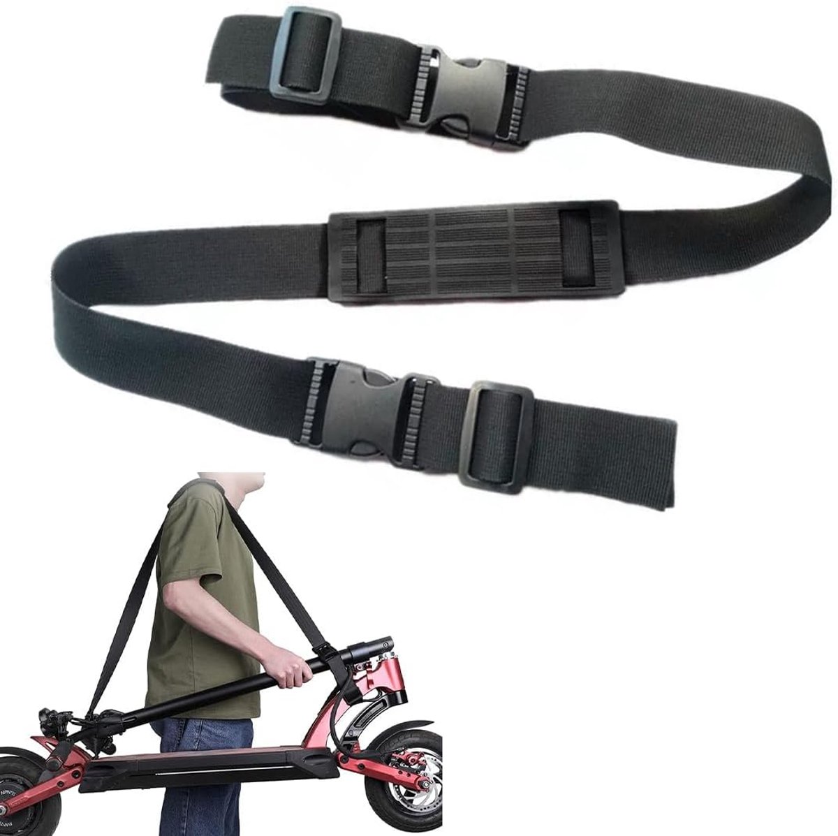 SnelShoppen - Draagriem voor Loopfietsen en Scooters - Lichtgewicht en Comfortabel - Dikke Schouderband - Universieel Verstelbaar - Zwart - Ideaal voo