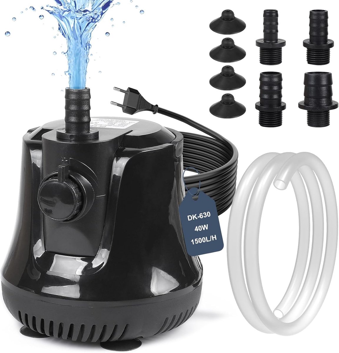 SnelShoppen - Aquarium Pomp 40W 1500L/H Waterpomp met Slang Stille Pomp voor Fontein 3M voor Vijver Tuin Zwembad Hydroponics IPX8 ABS Behuizing
