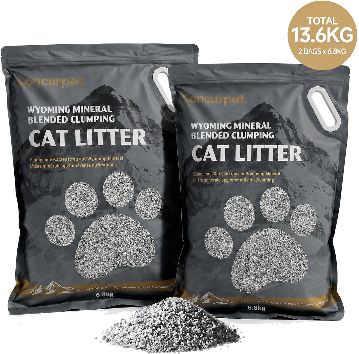 Loncurpet - Kattenbakvulling - Kattengrind - Wyoming Natrium Bentoniet Klei +Cassava - 2 x 6,8kg - Snel klontvormend - 100% Stofvrij - Plakt niet aan pootjes - Effectieve Geurneutralisatie