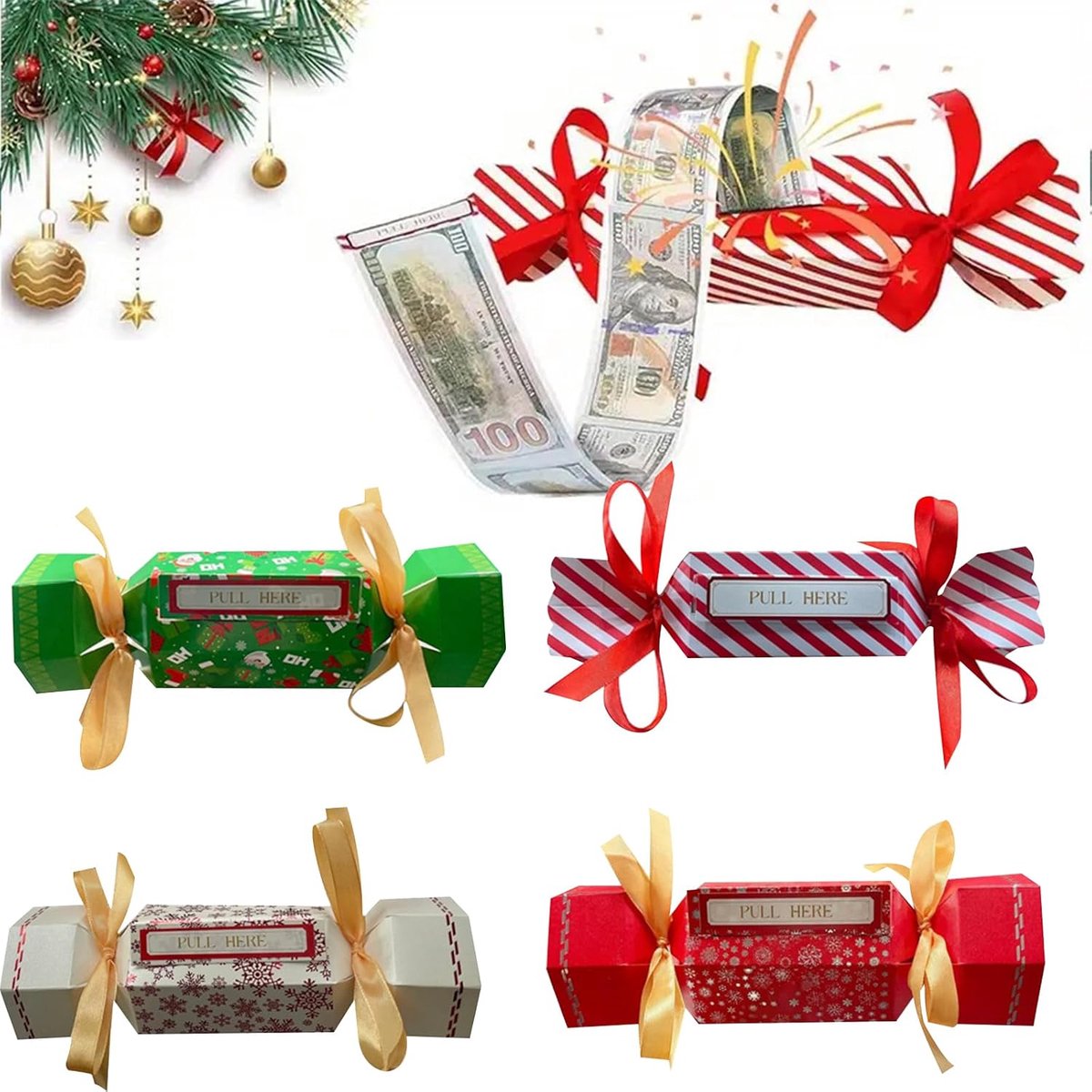 Gelddozen 4 stuks - kerstmotief - rood en groen - verrassingsdozen voor cadeaus - ShopVlot