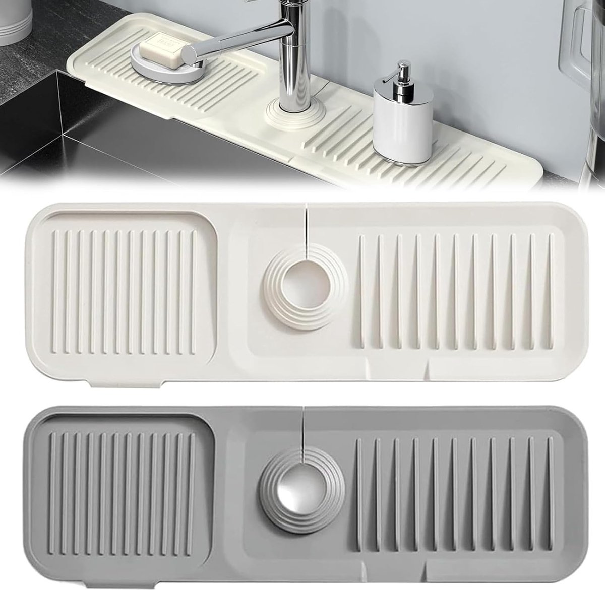 2 Pieces Absorbent Faucet Mat Kitchen Splash Guard Silicone Sink Protection Kitchen Tap Mat 39.5 x 11.7 cm for Splash - ShopVlot