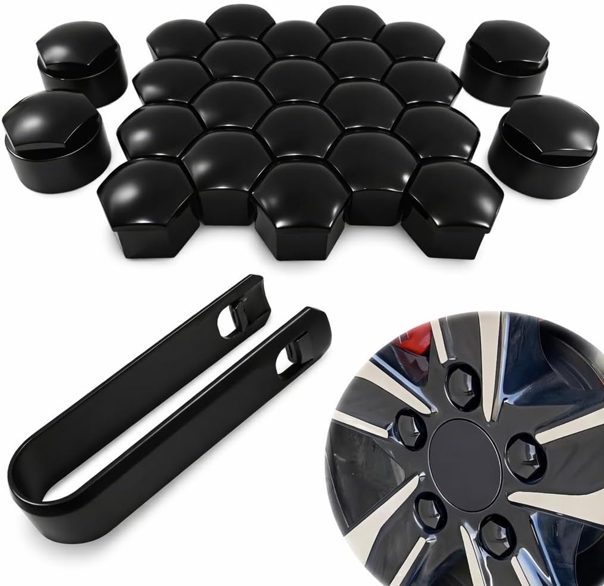 Pack of 20 Wheel Nut Caps 17mm Wheel Bolt Caps Black with Car Removal Tool - ShopVlot