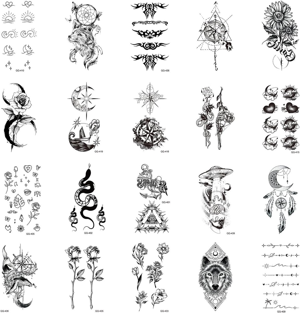 Pack of 20 Adult Temporary Tattoos, Waterproof Tattoo Stickers with Over 80 Different Patterns, Ideal for Party - ShopVlot