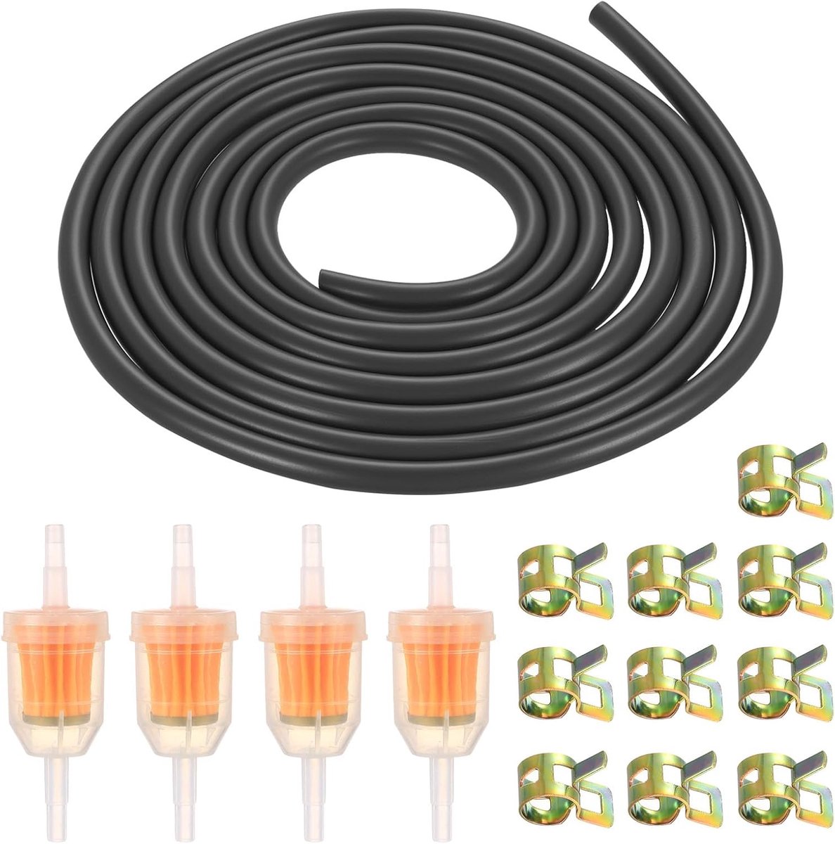 Motorcycle Fuel Hoses, Spring Clips for Inline Fuel Filter, 4 Fuel Filters, 1 x 3 m Hose, 10 x Hose Clamps for Car - ShopVlot