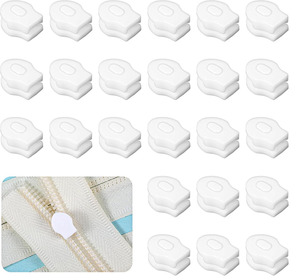 SnelShoppen - 24 Stuks Sliders voor Beddegoed Rits Universeel Wit Vervangingsrits Plastic Slider 3-4,5mm Bedlinnen Reparatieset Dekbedovertrek Kussenh