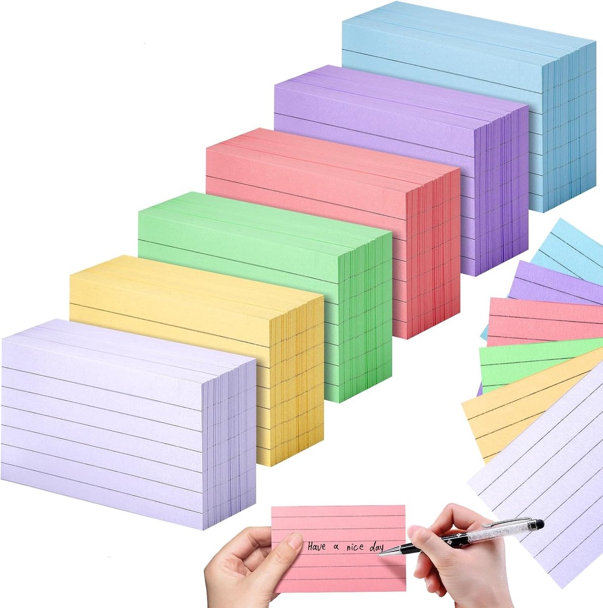 1200 Sheets Index Cards, A8, Lined, 5 x 7.3 cm, Small Flashcards, 150 g/m², Thickened Paper, Colourful Learning Cards - ShopVlot