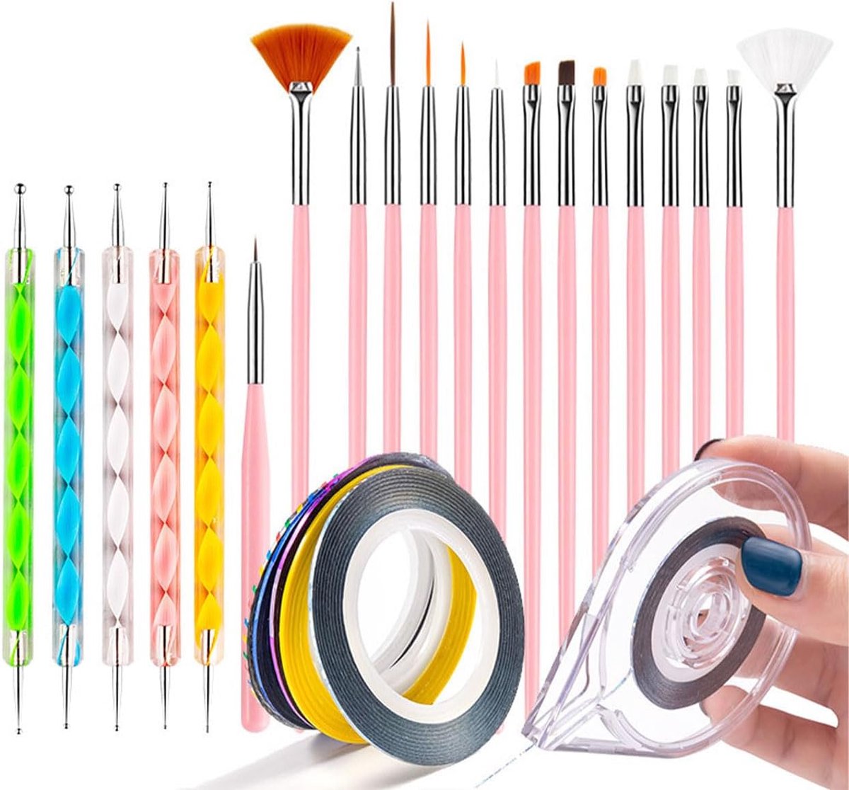 Nagelborstelset 26 Stuk - Professionele set met stippelpennen en striping tape - Voor gedetailleerde nagelkunst - ShopVlot